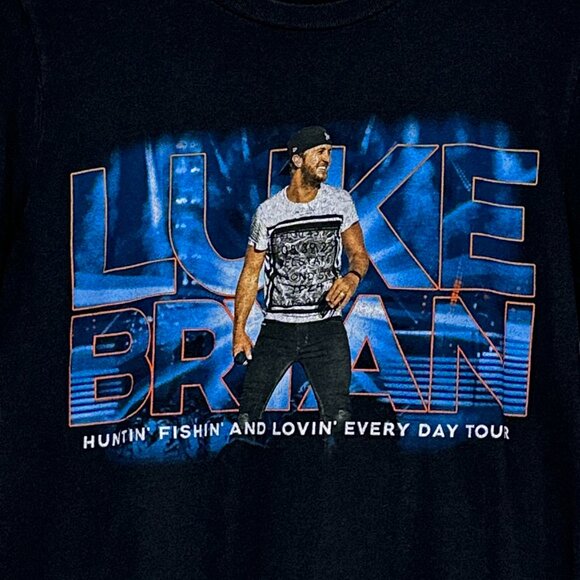 Luke Bryan Huntin Fishin & Lovin Every Day 2017 Tour Black T Shirt Size S - Picture 3 of 13